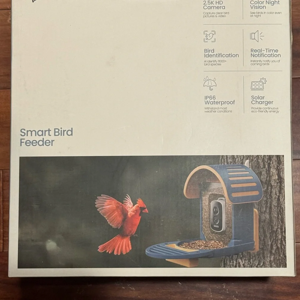 Vinguys Smart Bird Feeder with Camera - Blue and Tan
